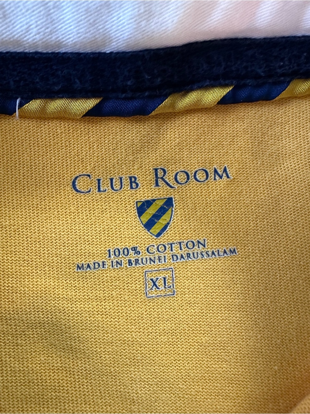 Club Room Gold and Navy Striped 90s Collared Long Sleeve Rugby Polo Shirt - Picture 3 of 3
